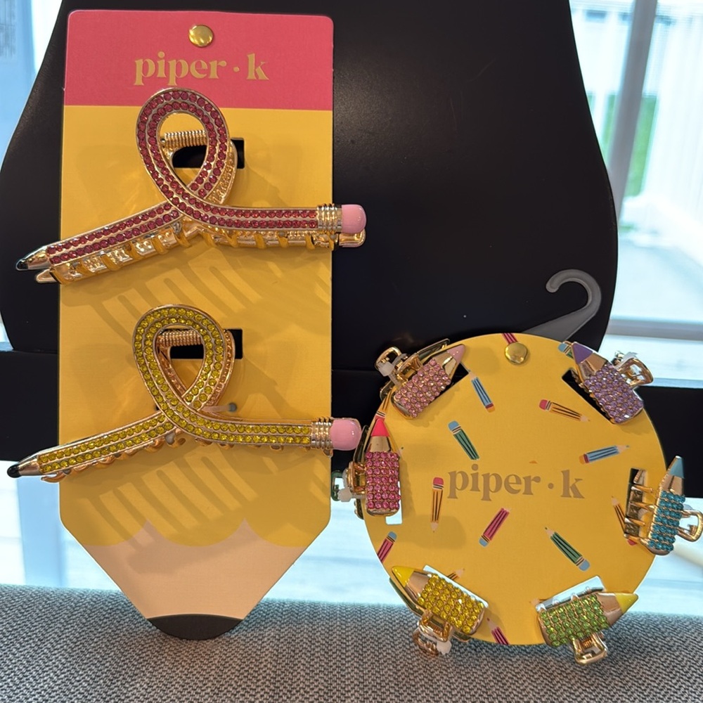 Piper k Pink and Yellow Pencils ✏️ Hair Accessories Set
